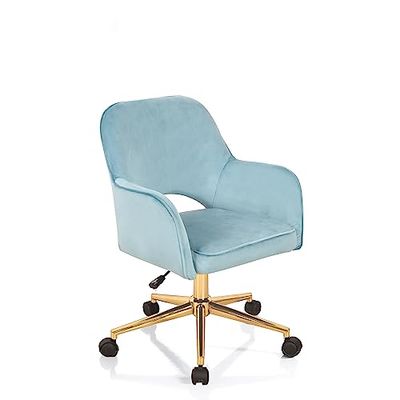 Wink Design Shady Blue bureaustoel, metaal, lichtblauw, goud glanzend, 57 x 58 x 80/88 cm