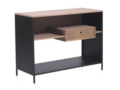 Aparador De Madera De Fresno Y Metal Negro Con Cajón Y Base Metálica