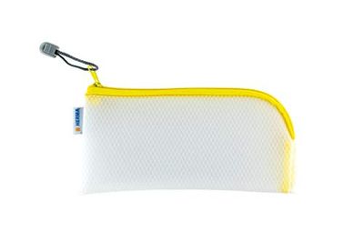 HERMA 20005 Zip Cosmetic Bag, transparent (23 x 11 cm) small zippered travel pouch for mobile phone, charging cable, cosmetics, pens, keys, clear toiletry bag with zipper in yellow