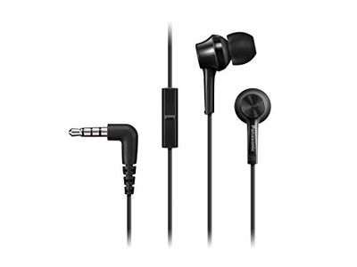 Panasonic RP-TCM115E-K Auriculares Internos de Tipo Canal, Graves Potentes, Micrófono en Línea, Compatibles con Smartphone, Cable de 1,2 m, Negro