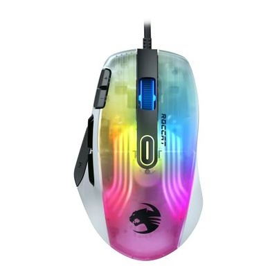 Roccat Kone XP - Souris de jeu à éclairage 3D, dotée d'un capteur optique de 19 000 DPI, d'une molette Krystal 4D avec un design multi-bouton et un éclairage AIMO RGB, Blanc