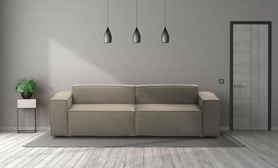 Talamo Italia - Canapé fixe 3 places Simona, Canapé modulable linéaire, Canapé de salon moderne en tissu, 100% Made in Italy, 260x95h70 cm, Taupe
