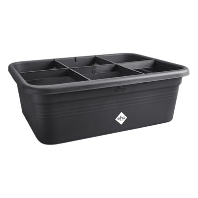 Elho Green Basics Grow Garden l - Grote Kweekbak - Moestuinbak met vakverdelers - 100% Gerecycled Plastic - 80x27x57 cm - Living Black
