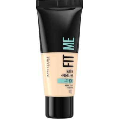Maybelline Fit Me Foundation, Medium Coverage, Blendable With a Matte and Poreless Finish, For Normal to Oily Skin, Shade: 100 Warm Ivory, 30ml