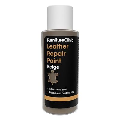 Furniture Clinic Peinture et teinture pour réparation du cuir | Colorant auto-scellant pour des réparations rapides et faciles | Convient aux canapés, sièges de voiture - Beige 50ml