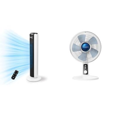 LEVOIT Ventilateur Colonne Silencieux 28dB, 5 Vitesses 4 Modes de Vent,Télécommande & Rowenta Ventilateur de table, Puissant et silencieux, Éco-efficace, 4 vitesses, Silent Night, Turbo Boost