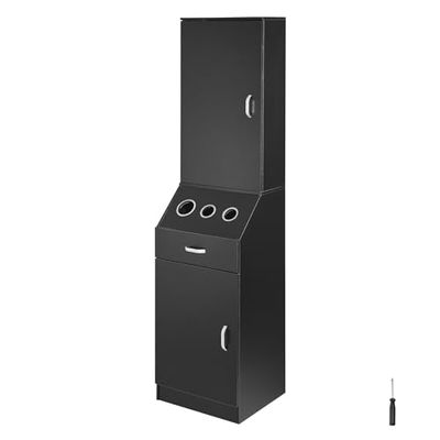 VEVOR Salon Storage Cabinet, Barber Salon Station for Hair Stylist, Hair Stylist Station Set, with 3 Hair Dryer Holders, Cabinets, and A Drawer, Black
