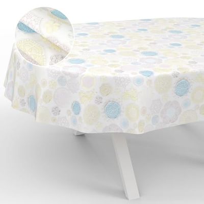 ANRO Nappe en Toile cirée, Lavable, pour Table de Jardin, extérieur, intérieur, Ovale, 220 x 140 cm, Bord coupé, Pointes