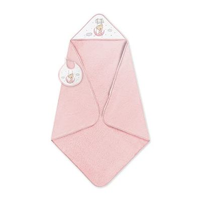 Set Capa de baño bebé Oso Columpio rosa con babero