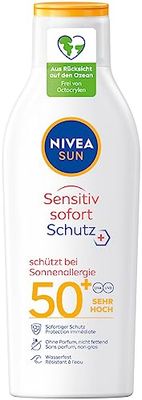 NIVEA SUN Sensitiv solkräm i 1-pack (1 x 200 ml), sollotion med LSF 50+ för känslig hud, vattenfast solskydd vid solallergi