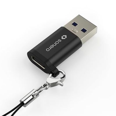 Sonero USB A till USB C-adapter, 3A 15W snabbladdning, 480 Mbps dataöverföring, OTG, kompatibel med iPhone, Samsung Galaxy, Watch, Google Pixel och många fler, aluminium/svart