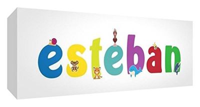 Little Helper Canvas Box Galerie verpakt met gekleurd front paneel illustratieve stijl met de naam de jeune jongens Esteban 30 x 84 x 3 cm groot