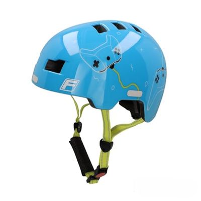 Fischer, Casco da bicicletta Gioventù unisex, Game/azzurro, XS/S, 48-54cm