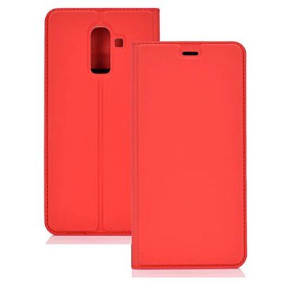 Carcasa de telefono Galaxy J8 Caso Ultrafina prensado magnética TPU + PU Leathe for (2018), con la Tarjeta de la Ranura del sostenedor y (Negro) (Color : Rojo)