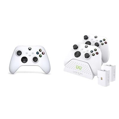 Xbox Wireless Controller – Robot White+Venom Twin Charging Dock with 2 x Rechargeable Battery Packs - White Series X & S/One