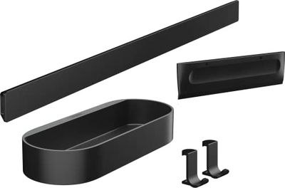 hansgrohe WallStoris - Set di accessori doccia senza forare, 4 pezzi, barra a parete, cestino portaoggetti, tergivetro per doccia, gancio per asciugamani bagno, accessori bagno, nero opaco, 27967670