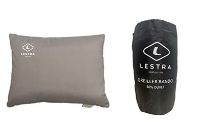 Lestra Outdoor – poduszka Rando - ściśnięta poduszka turystyczna – lekka i wygodna – 50% puch kaczki – 45 x 35 – 260 g szary jeden rozmiar - produkcja francuska, Szary, 1 Unité (Lot de 1), outdoor