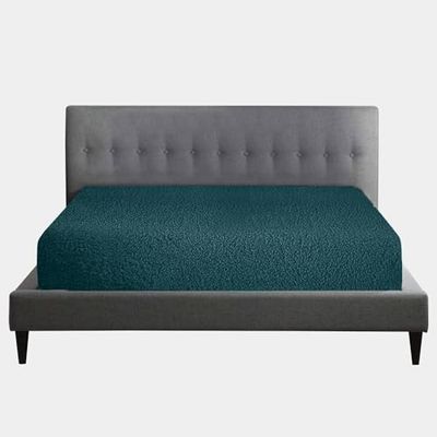 Sábana Bajera Ajustable de Forro Polar para Cama Individual con Esquinas elásticas, sábana de poliéster con Botones de Color Verde