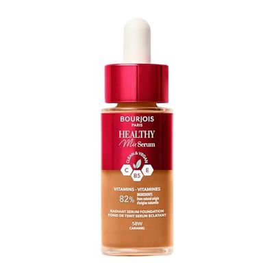 Bourjois Healthy Mix Serum Foundation, Fondotinta & Siero In Una Bottiglia, Luminosità & Idratazione Istantanee, Formula Vegana, Effetto Luminoso, Idratazione, Fino a 24 Ore, 58W Caramel, 30 ml