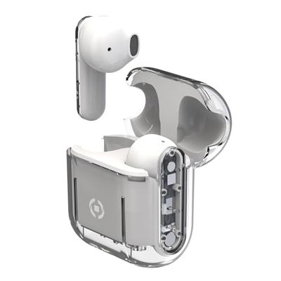 Celly, Cuffie Wireless Bluetooth, Auricolari Senza Filo con Custodia Trasparente, Compatibili con Smartphone e Tablet, Ricarica Veloce in 2 Ore, Colore Bianco