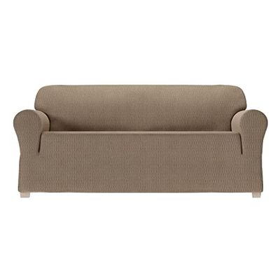 Zenna Home Simply Fit 1-Piece Steps Stretch Sofa Slipcover, Mocha
