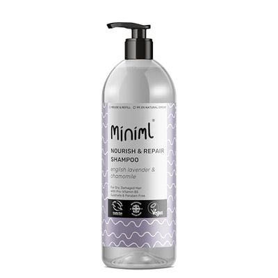 Miniml Natural English Lavender and Chamomile Shampoo - Nourish and Repair - For Dry, Damaged Hair with Pro-Vitamin B5 - Sulphate and Paraben Free, Vegan and Cruelty Free - 1L Bottle