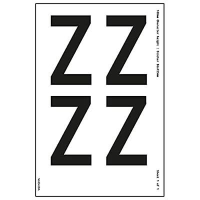V Safety One Letter Sheet - Z - 54mm Character Height - 300x200mm - Self Adhesive Vinyl