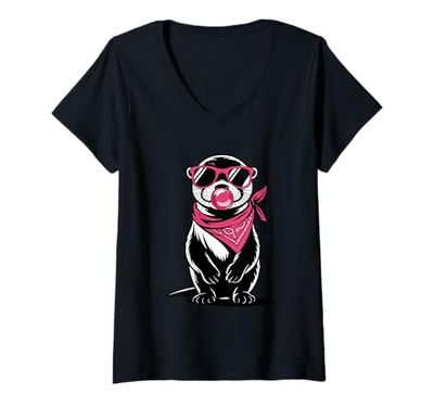 Womens Sea Otter Sunglasses Bubble Gum Otters V-Neck T-Shirt