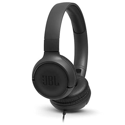 JBL Tune 500 - Auriculares supraaurales de cable y control remoto de un solo botón, micrófono incluido, asistente de voz, negro