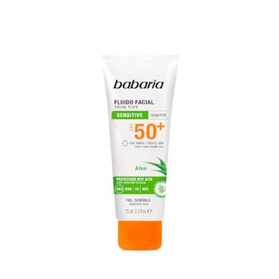 BABARIA Solar FLUIDO Piel, Solaire Fluide Peau Sensible SPF50 + 75ML Mixte, Negro, 75 ML