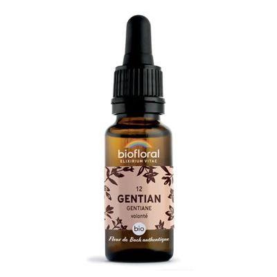 Biofloral Gentian 12 flor de Bach EliSJFS floral de Doctor Bach Gentiane conta-gotas força e vontade 20 ml