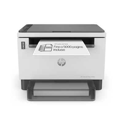 HP Laser Tank 1504w 2R7F3A, Stampante Monocromatica con Serbatoio Toner integrato a Ricarica Rapida, Stampa Fronte e Retro Manuale, 22 ppm, Fino a 5000 Pagine, Wi-Fi, USB, LCD, Bianca