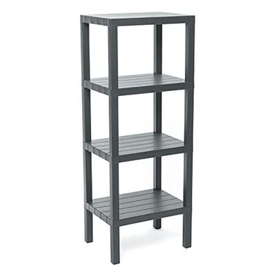 TATAY Scaffale Bagno a 4 Ripiani | Resistente all’Umidità | Inclusi Viti e Compatibile con Sistema Quick Fix | Per Interni ed Esterni | Portata fino a 40kg – Modello Lombok – Grigio