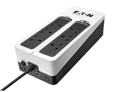 Eaton UPS 3S 550 IEC - Off-Line UPS - Gruppo di continuità (UPS) - 550VA (6 prese IEC, Limitatore di Sovratensione, Silenziatore) - Interfaccia USB (cavo incluso) - 3550I - Nero e Bianco