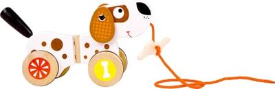 Small Foot by Legler - Zieh Animal Wooden Dog, Moves Fun with Ears and Reed, with a Bone on The Rope, Very Quiet with Rubber Rings on The Tires, Credit Toys for Small Unit Beginners