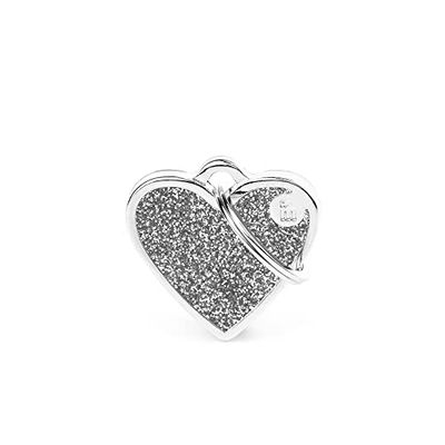 My Family Medaglietta per Cane Made in Italy, Cuore Glitter Piccolo, Grigio, Targhetta Cane, Metallo, Collezione Shine, 25x25 mm