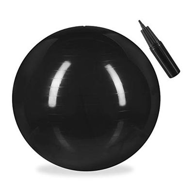 Relaxdays Gymnastikboll, fitnessboll yoga och pilates, sittboll kontor, balansboll inklusive luftpump, Ø 65 cm, svart