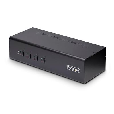 StarTech.com Switch Conmutador KVM de 4 Puertos y 2 Monitores DisplayPort - 4K 60Hz - Hub Ladrón 2 Puertos USB 5Gbps - 2X USB 2.0 HID - Teclas de Acceso Rápido y Botones - TAA (P4DD46A2-KVM-SWITCH)