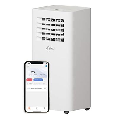 SUNTEC mobiele airconditioner CoolFixx 2.6 Eco R290 APP – Airco mobiel en stil, bediend via Smart App – Ontvochtiger voor ruimtes tot 34 m² – Mobiele koeling in huis & kantoor – 9.000 BTU – 2.640 watt