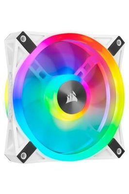 Corsair QL140 RGB Ventola con 34 LED RGB Regolabili, Fino a 1.250 Giri/Min, Silenziosa, Smorzatori in Antivibrazione, iCUE QL 140 mm, Confezione Singola, Bianco/RGB