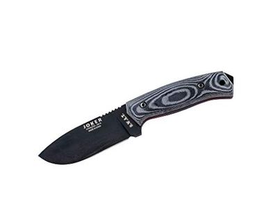 Joker CT18-3 Overlevingsmes met micarta handvat, leren tas bevat 440 stalen platen en plaatstaal van zwart chroom van 10,5 cm, gereedschap voor jacht, vissen, overleven en bushcraft