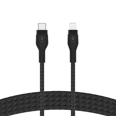 Belkin Cable Trenzado USB-C a Lightning de 2 m BoostCharge Pro Flex, Certificación MFi, Carga Rápida PD de 20 W para iPhone 14/14 Plus, 13, 12, Pro, Max, Mini, SE, iPad y Otros, Negro