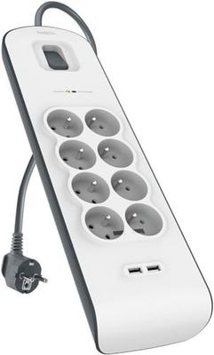 Belkis BSV804ca2M Protetor contra sobretensão (8 saídas, 2 x USB 2.0, 2 m), branco