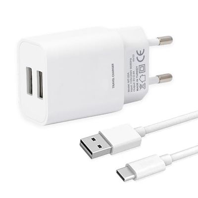 LEYF & Mirtech 2-poorts USB-lader 12W en USB A naar Micro USB-oplaadkabel (1m), snellader, voeding, reislader, power adapter, compatibel, MT22A
