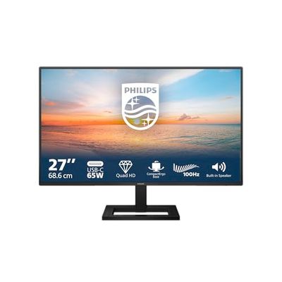 PHILIPS 27E1N1600AE - Monitor QHD da 27 pollici, altoparlante regolabile in altezza (2560x1440, 100Hz, HDMI 1.4, USB-C (65W PD), Hub USB) Nero