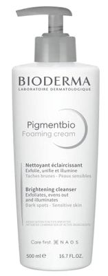 Bioderma Pigmentbio Foaming Cream with Pump - Brightening & Exfoliating Cream Cleanser, Dark Spot & Pigmentation Reducer, Gently Evens Skin Tone - 500ml