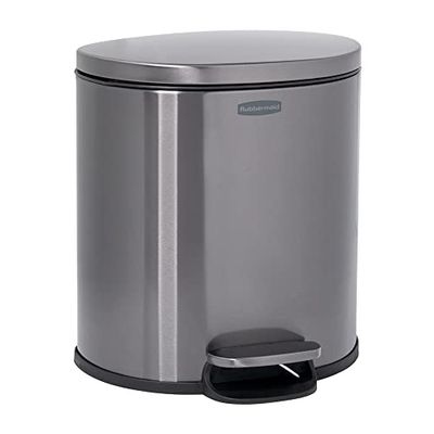 Rubbermaid - Cubo de basura semicircular de acero inoxidable, 1.6 galones, carbón, papelera pequeña con tapa para el hogar/cocina/baño/oficina