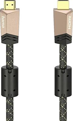 Hama HDMI-kabel 2.0 B (premium, HDMI-kontakt, kabel, 18 Gbit/s, 4K, HDR, full metal, guldpläterad, 0,75 m) svart/brun