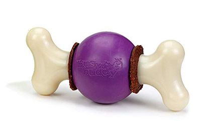 Busy Buddy Bouncy Bone kauwspeelgoed voor honden, springbotten met snack-ringen van ruwe huid, vaatwasmachinebestendig, maat M