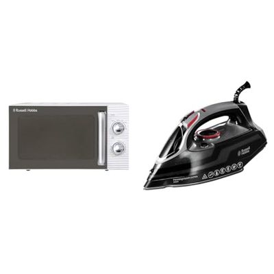 Russell Hobbs RHM1731 INSPIRE White 17 Litre Manual Microwave & Powersteam Ultra 3100 W Vertical Steam Iron 20630 - Black & Grey (UK Plug)